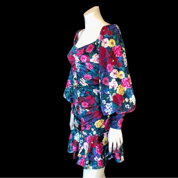 ROCOCO SAND Floral On or Off the Shoulder Ruched Mini Dress S - Picture 8 of 10